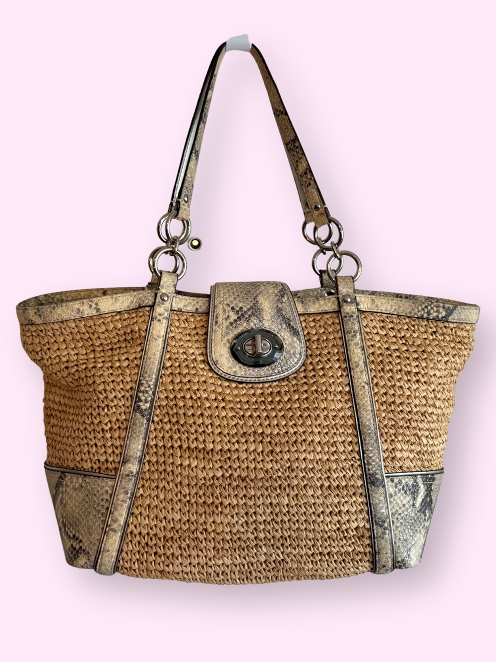 COACH Straw Hampton Tote 19359 Python Leather Zebra Lining